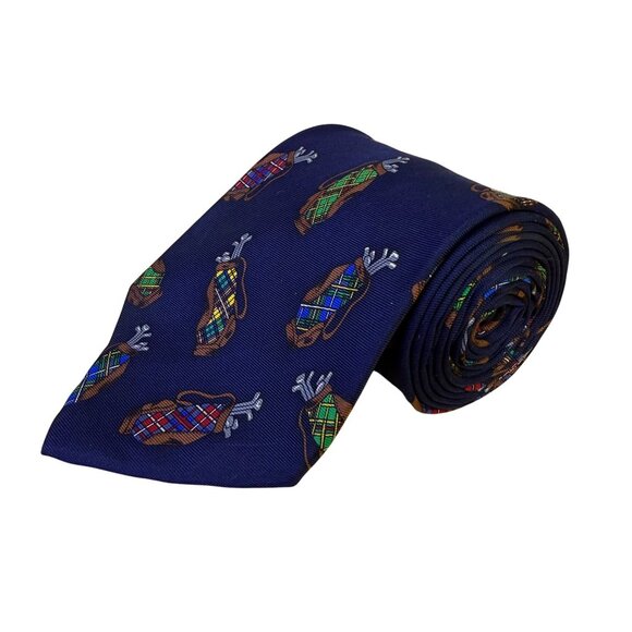 Alynn Mens Navy Polyester Cartoon Golf Bag Print Tie Approximately 58 Inches - Picture 1 of 7